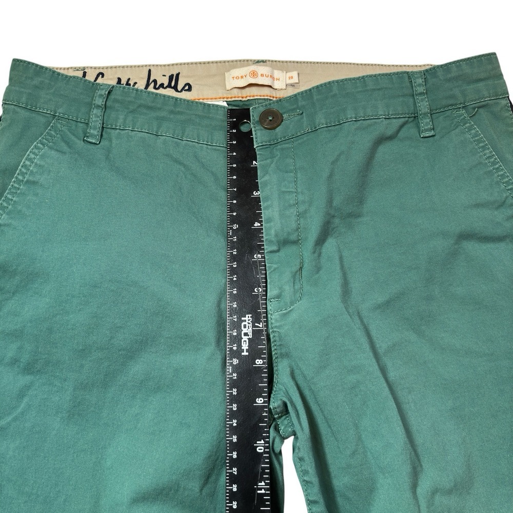 Tory Burch Pants Women's 29 Green Cuffed Black‎ Side Stripe Cotton - Picture 5 of 7